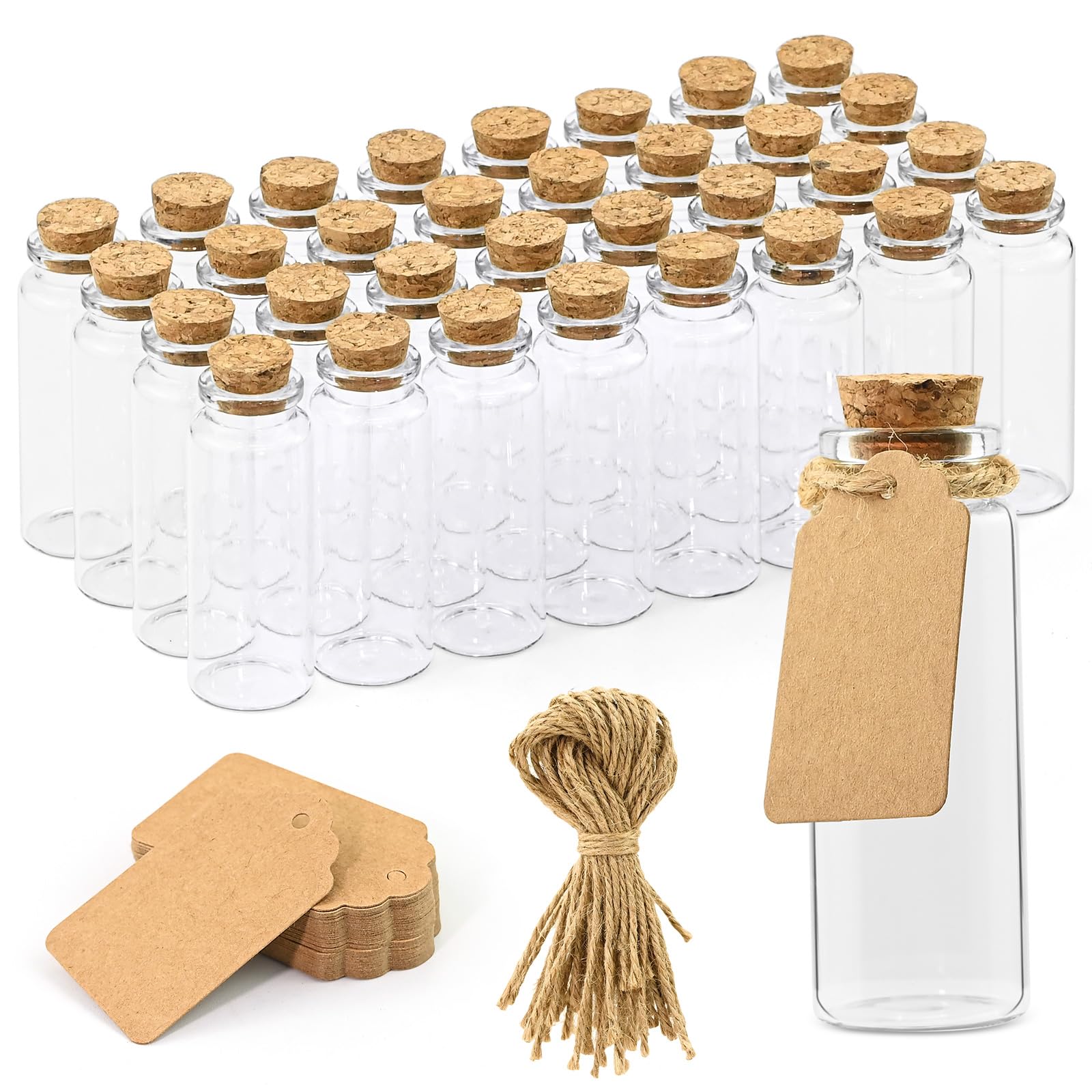 Mini Glasflaschen mit Korken, 32Stk x 40ML Reagenzglas mit Etiketten Hanfseil kleine Glasflaschen Geschenk Gläser Set Flaschen zum Befüllen Gewürzgläser, für Hochzeit Gastgeschenk, Deko Weihnachten Küche, Haushalt & Wohnen