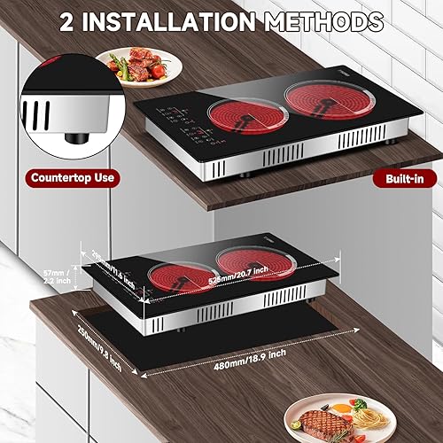 Miniatura 2 de Cocina eléctrica de doble quemador enchufable de 2000 W, 110 V  120 V, estufa eléctrica de 2 quemadores para cocinar, estufa de cocina de 110