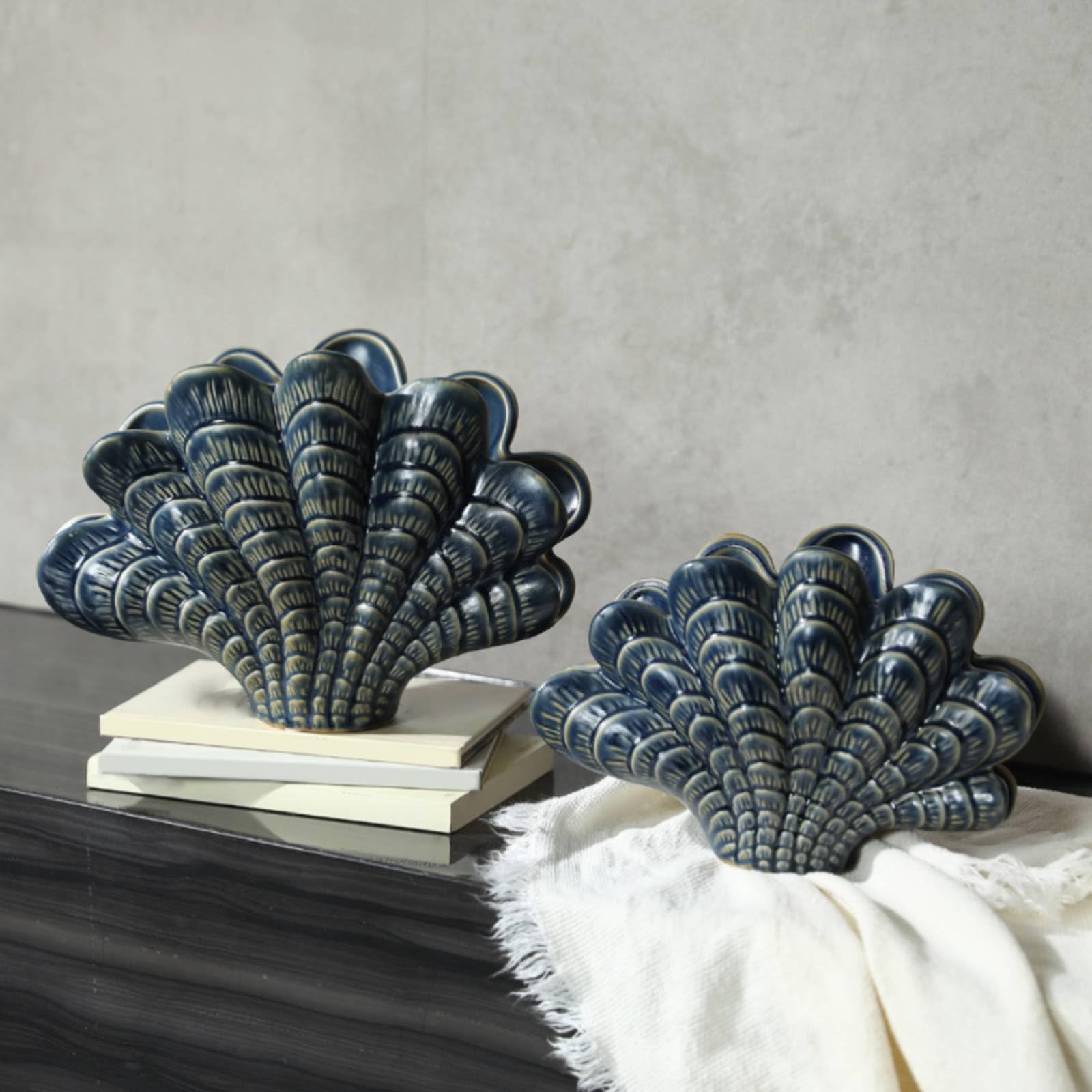 predolo Abstracte Kunst Skulptur Muschelfigur Dekoobjekt Tischornament Wohnakzent mit Ruhiger Ästhetik für Wohnzimmer Schlafzimmer Flur Büro Geeignet, HP1050 Muschel Klein Ofenwechselblau