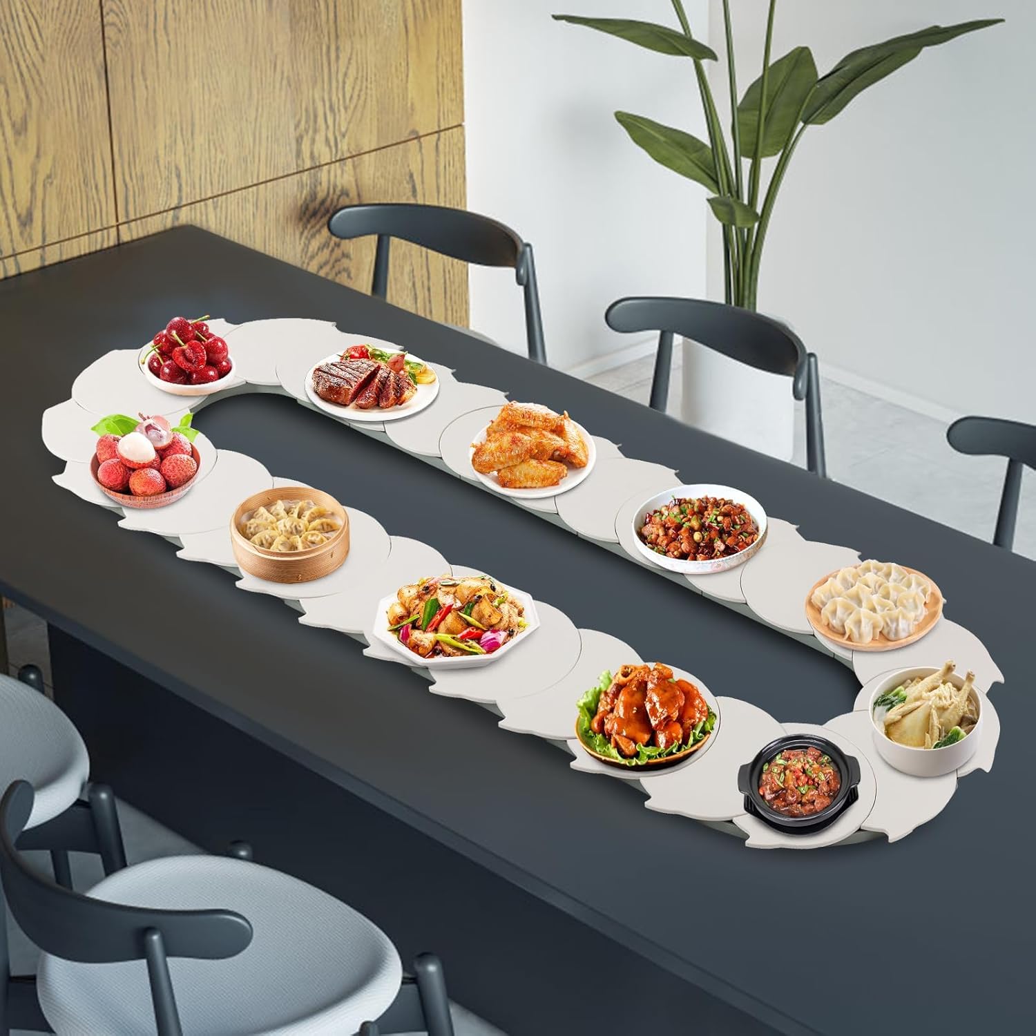 360&deg;手動回転調節可能なダイニングテーブルレイジースーザン回転食品ターンテーブル食品提供列車ダイニングテーブルターンテーブルダイニ