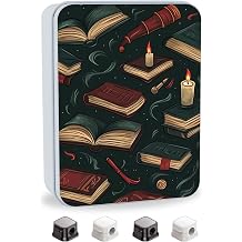 Metal Tin Box with Lid,Multi-functional Storage Box Can Store Tea Biscuits Game Cards, Playing & Tarot Cards- with 4 Magnetic Cord Clips,Mystic Books & Candles