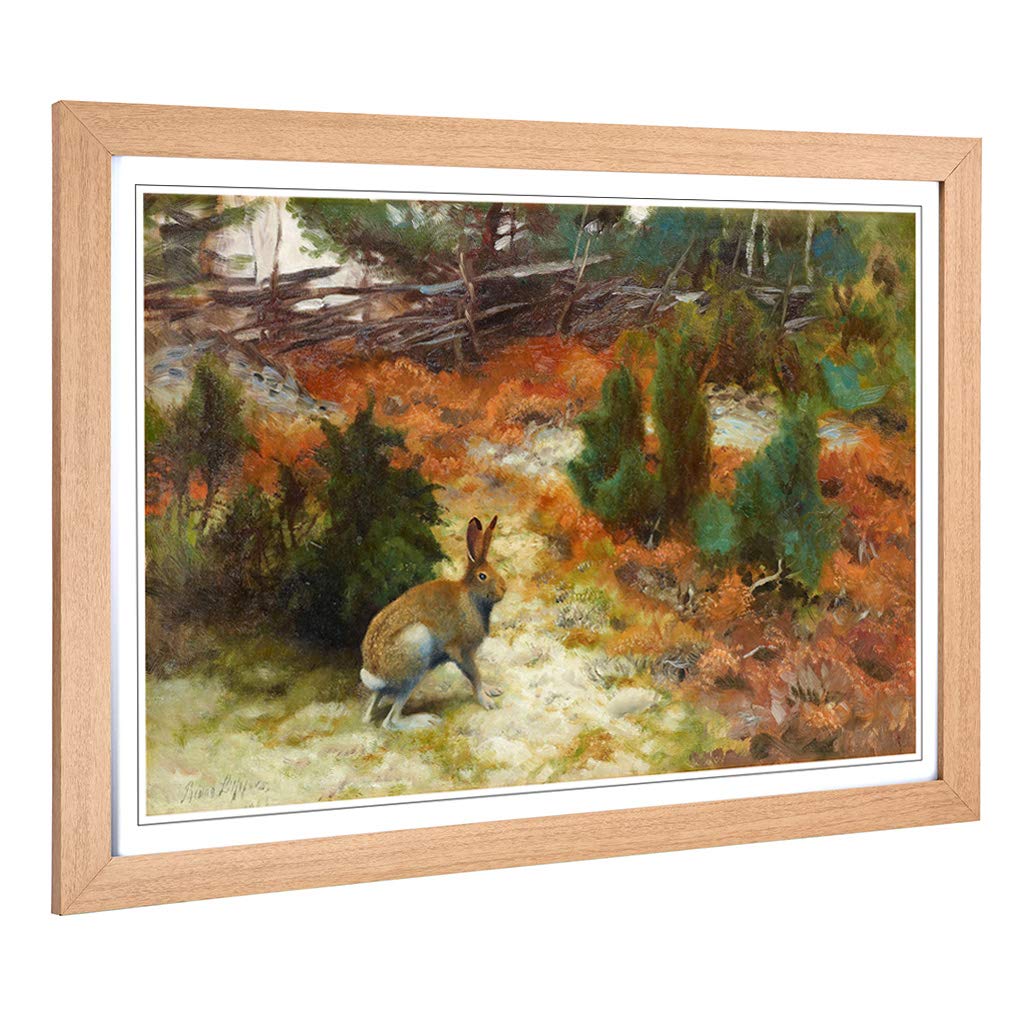 Big Box Art Framed Print of Bruno Liljefors Hare Rabbit Design | Wall Art Picture | Home Decor for Kitchen, Living, Dining Room, Bedroom, Hallway, Office, Oak, A2 / 24.5x18 Inch / 62x45cm