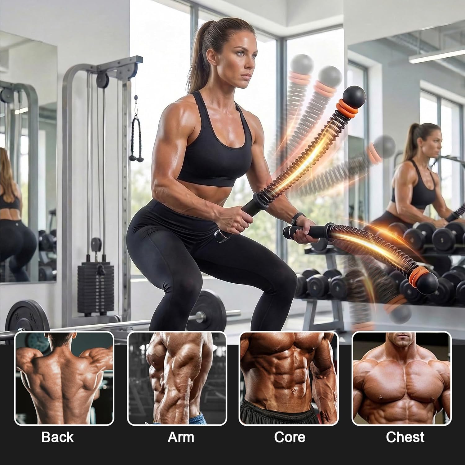 2 PCS Ropeless Battle Ropes, Adjustable Weighted Cordless Battle Ropes with Non Slip Handle and Wrist Guard, Portable Battle Rope Workout Equipment for Home, Strength Training & Full Body Exercise