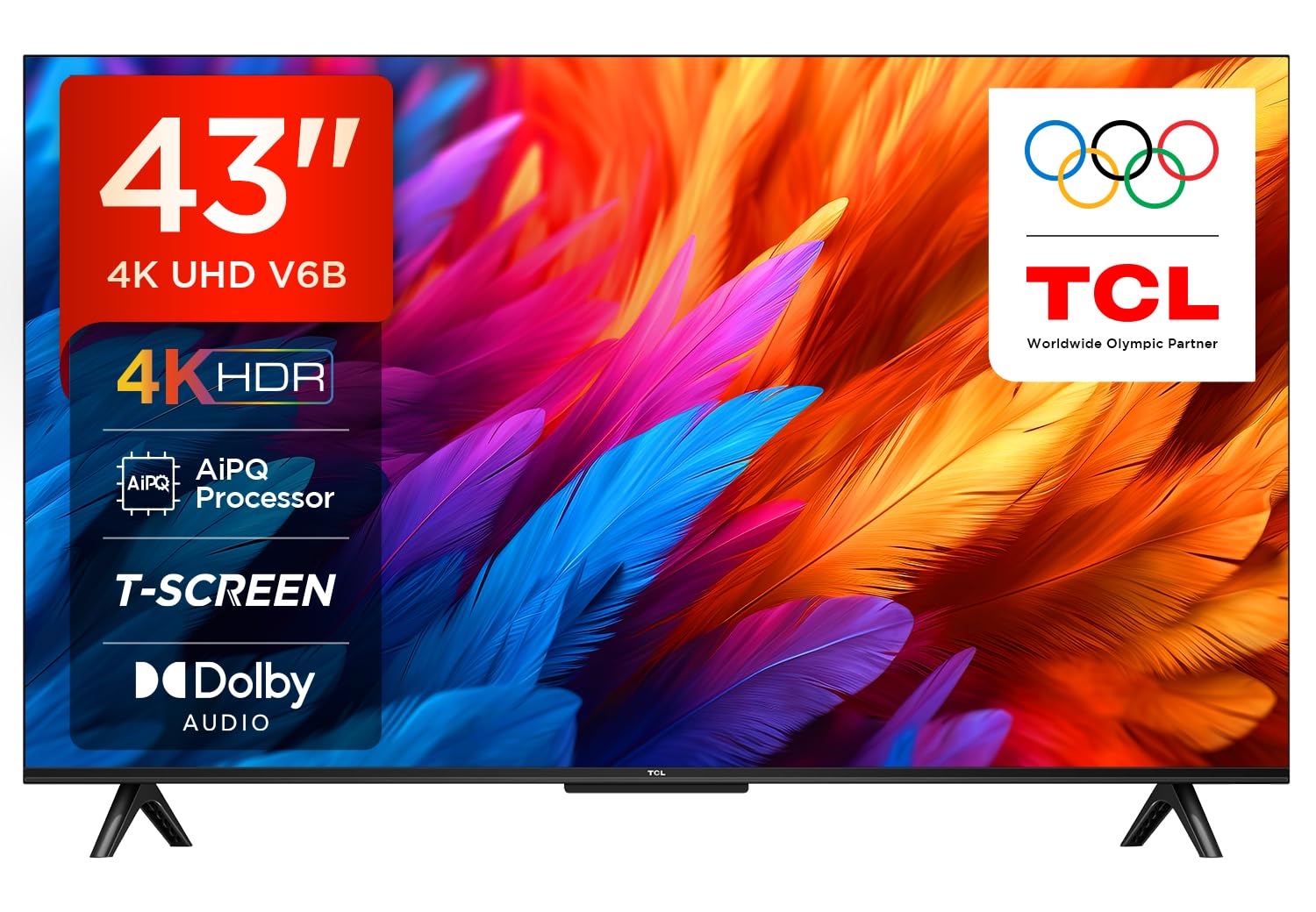 TCL 108 cm (43 inches) Metallic Bezel-Less Series 4K Ultra HD Smart LED Google TV 43V6B (Black)