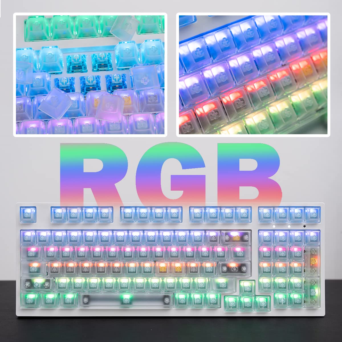 Mintcaps Transparente Tastenkappen Set – 134 Tasten, Cherry-Profil, Glänzend, Für Mechanische Tastaturen (60%/75%/100% Etc.)