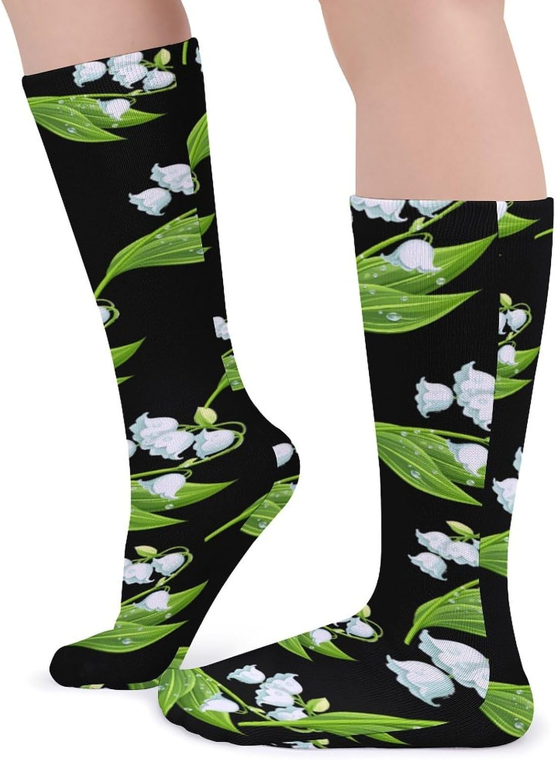 White Lily of The Valley Flower Knee High Socks Casual Long Stockings Over Calf Sock Tube for Women Men