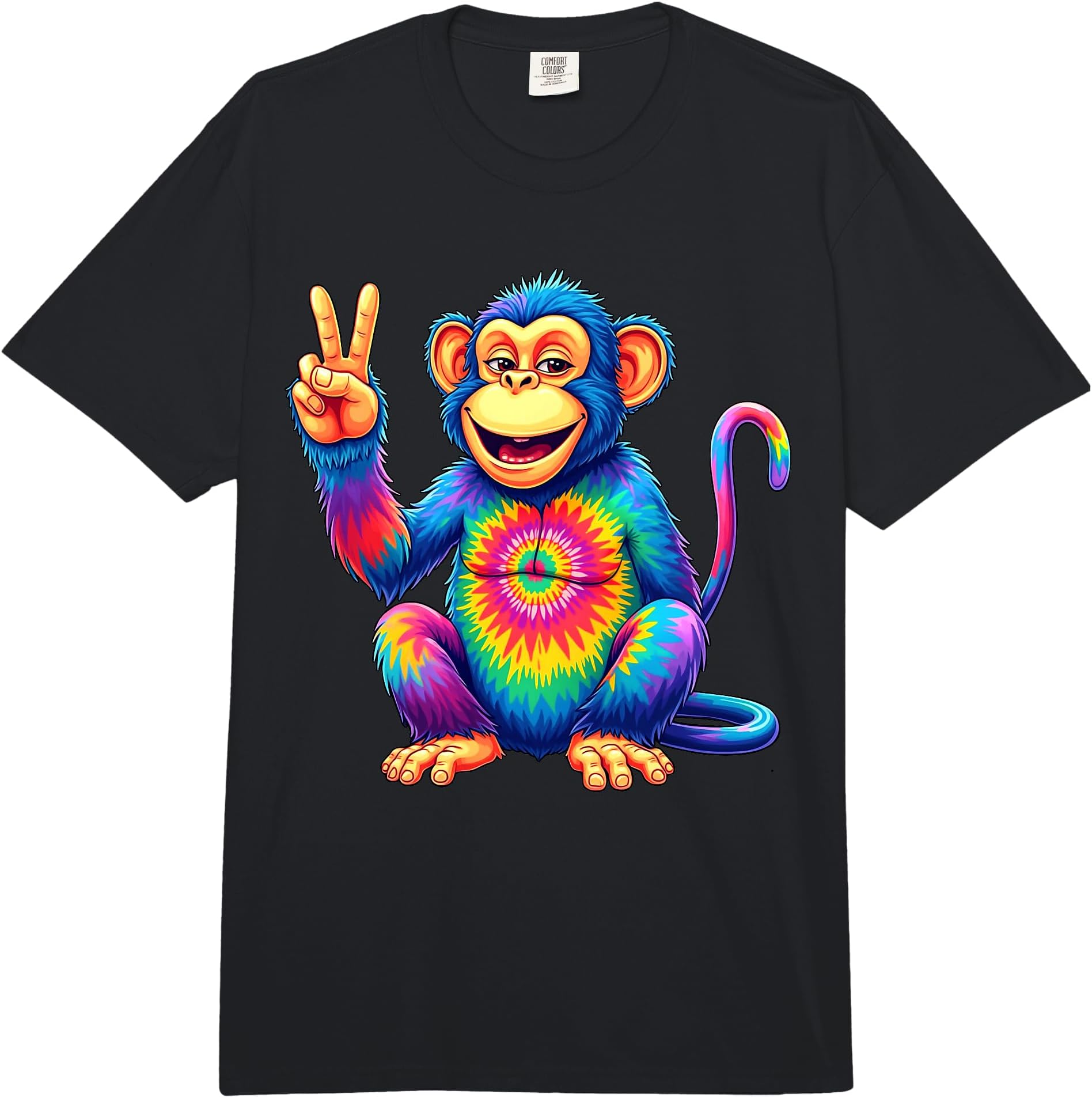 Tie Dye Monkey Colorful Hippie Monkey Rainbow Comfort Colors Adult Heavyweight T-Shirt