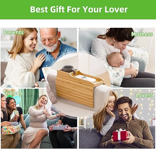 Miniatura 8 de GEHE Soporte para taza de sofá, soporte para bebidas de sofá que se cae, bandeja de bambú natural para reposabrazos, más seguro para tu familia,