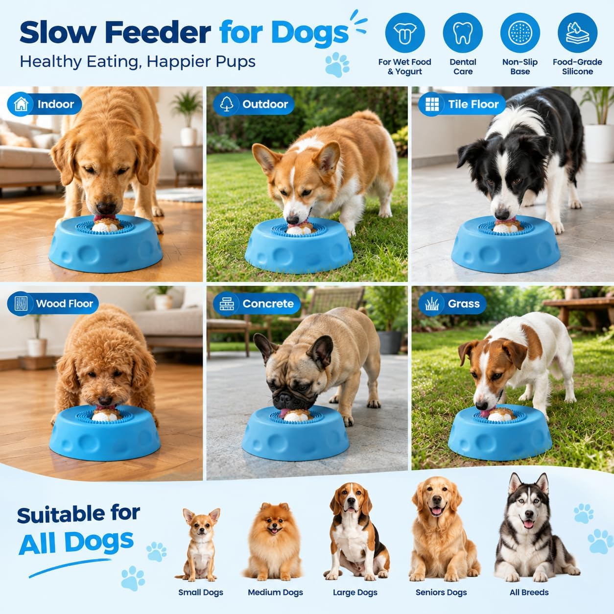 Slow Feeder Dog Licking Bowl with Rolling Ball, Suction Base for Treats