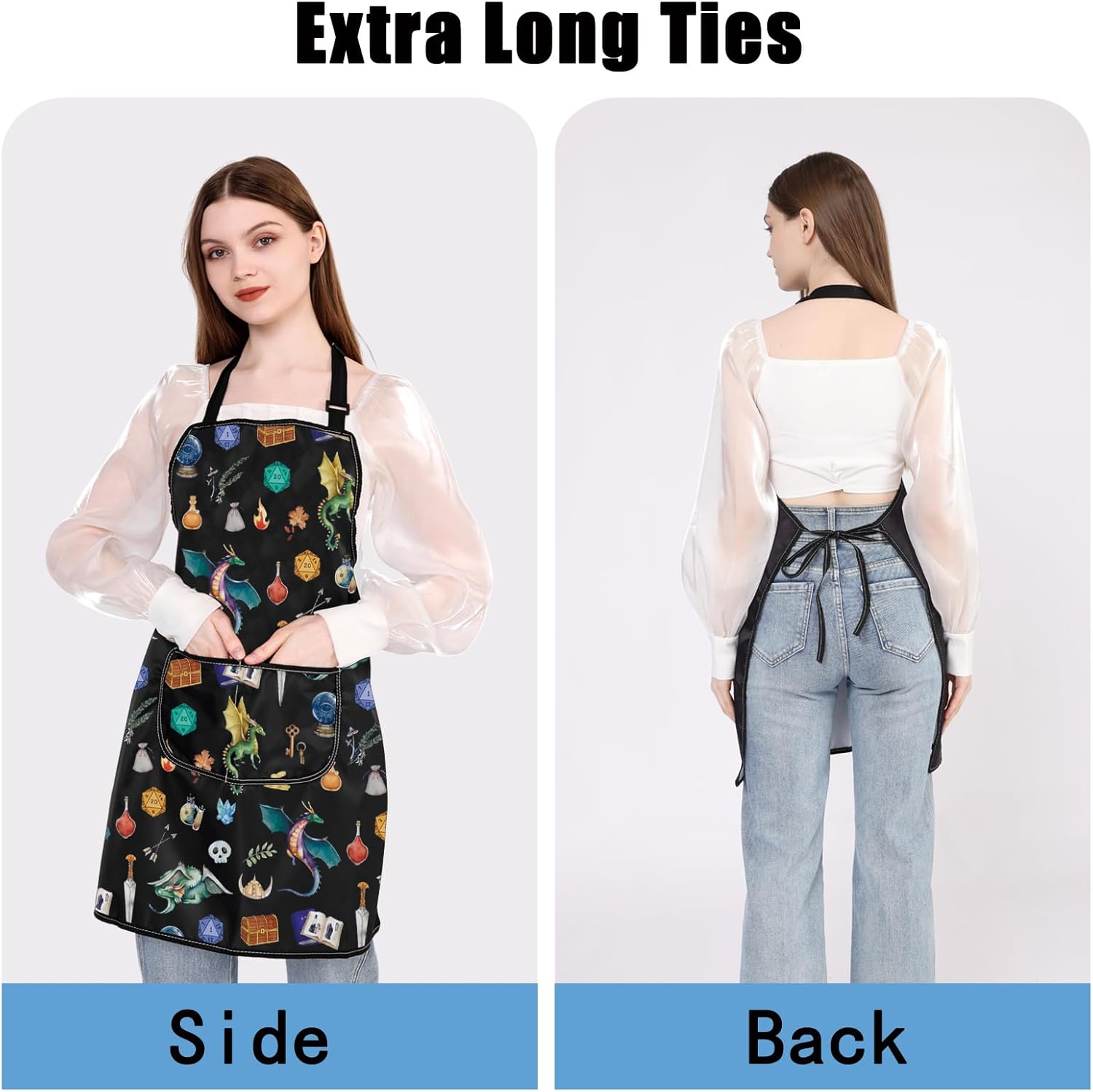 JXGZSO Video Game Kitchen Apron Dragon Lover Gift Geek Roleplaying Arpon RPG Game Gift Video Game Lover Gift - Image 5