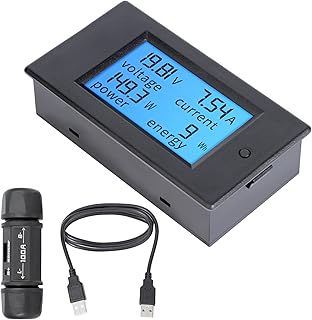DROK DC Power Meter, 100A 6.5-100V 12V 24V 36V 48V Volt Amp Watt Meter, LCD Display Multimeter Voltage Current Energy RV Battery Monitor Voltmeter Ammeter Panel with Current Sensor 2m USB Cable
