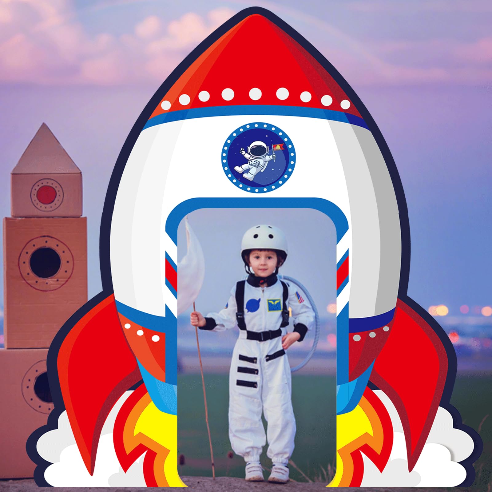 Pancartas de porche con diseño de barco de cohete, decoración de fiesta de cumpleaños, temática del sistema solar, cubierta de puerta de astronauta, telón de fondo para baby shower, noche estrellada,