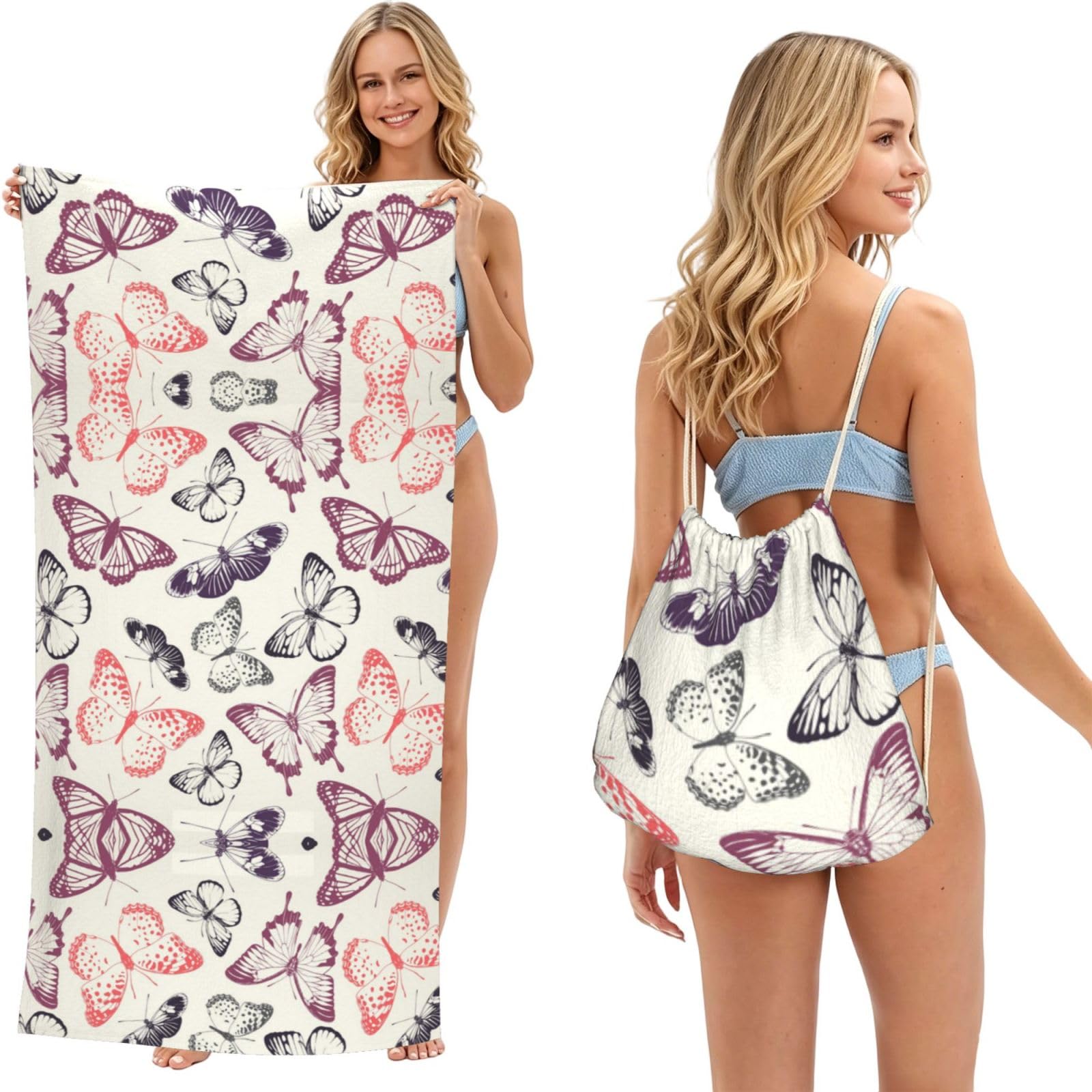 Serviette séchage rapide à motif papillon grand format pour la piscine