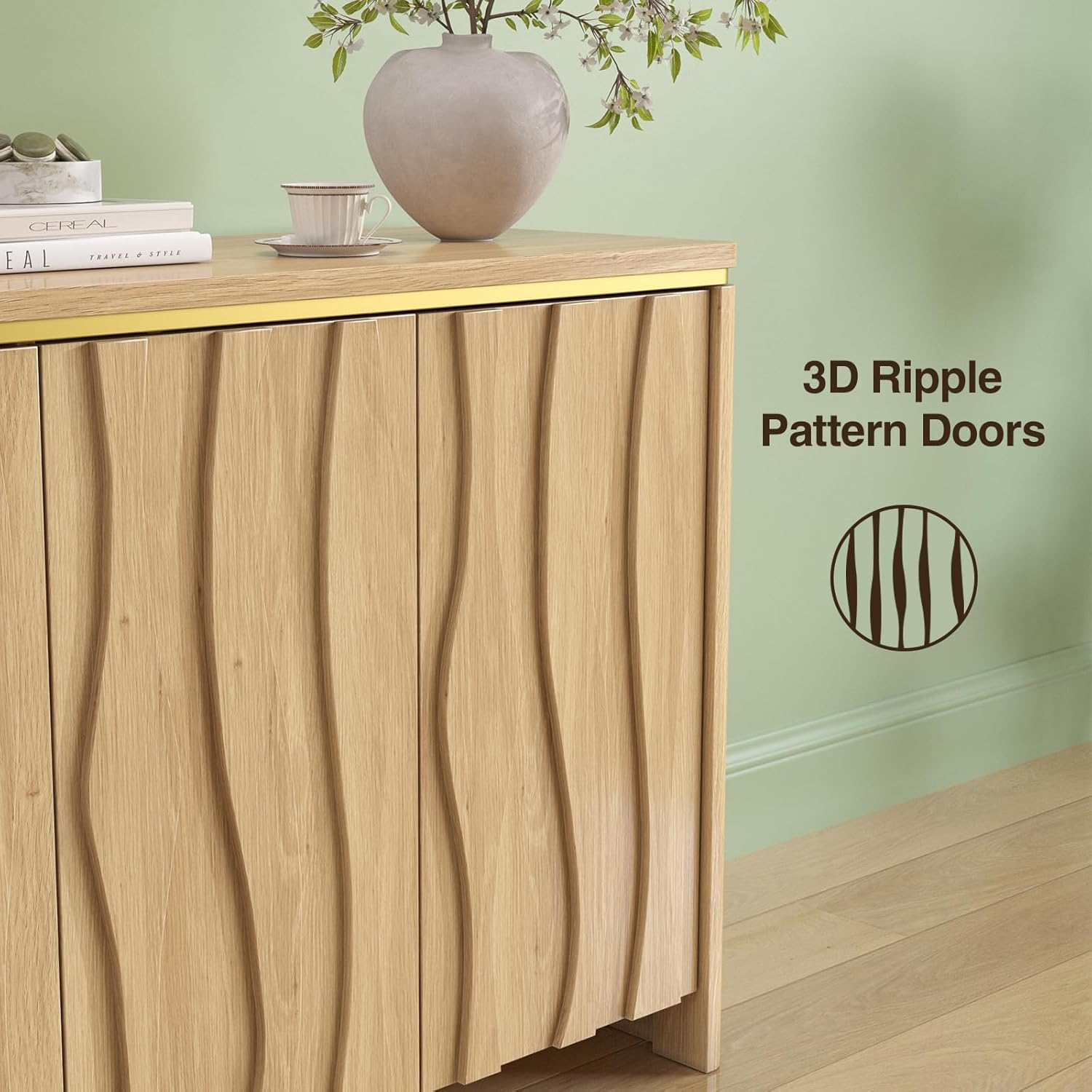 Close-up of the 3D ripple pattern doors on the cabinet