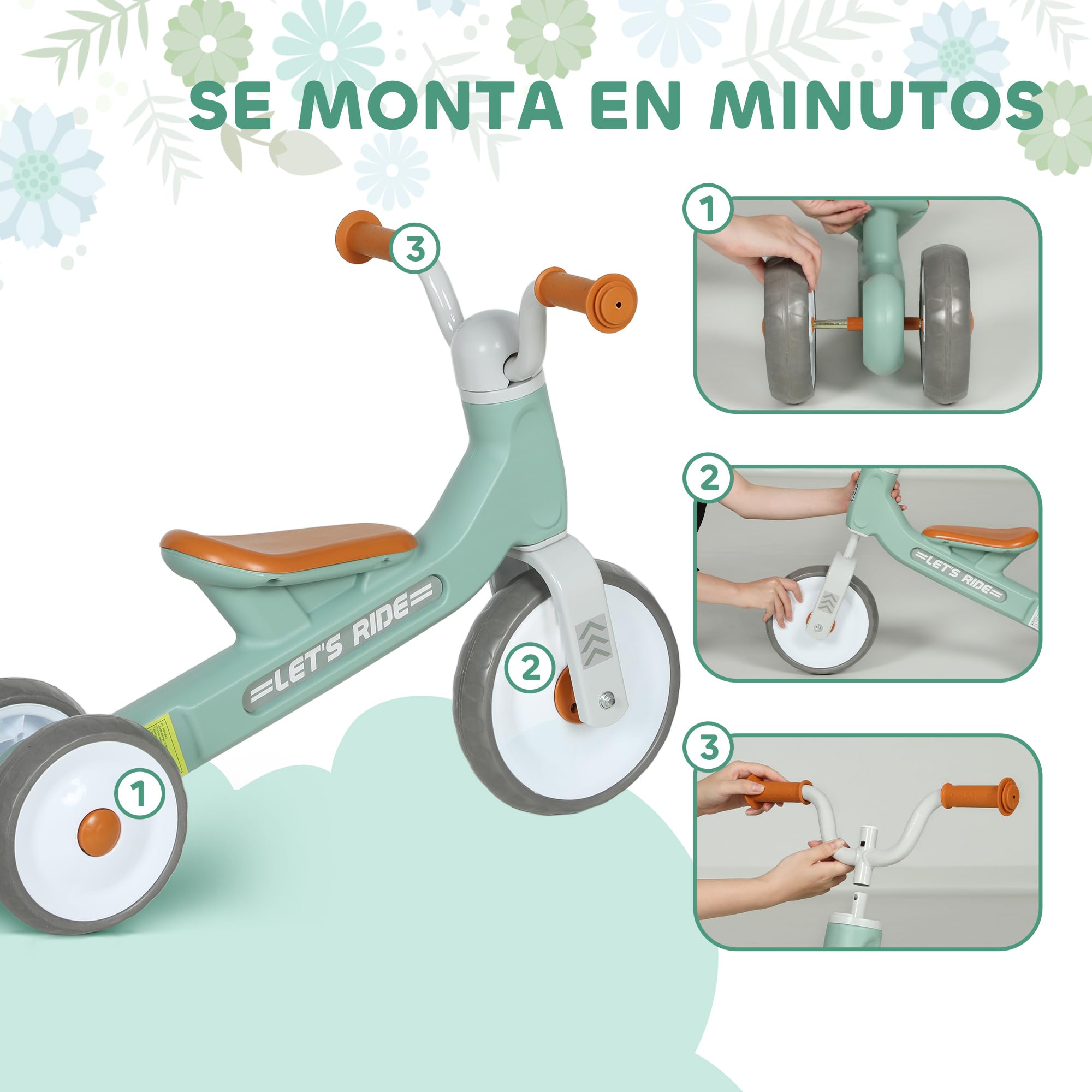 AIYAPLAY Bicicleta sin Pedales para Niños de 12 a 36 Meses, Bicicleta de Equilibrio con Ruedas Silenciosas y Resistentes a Pinchazos, Manillares con Giro Limitado a 60°