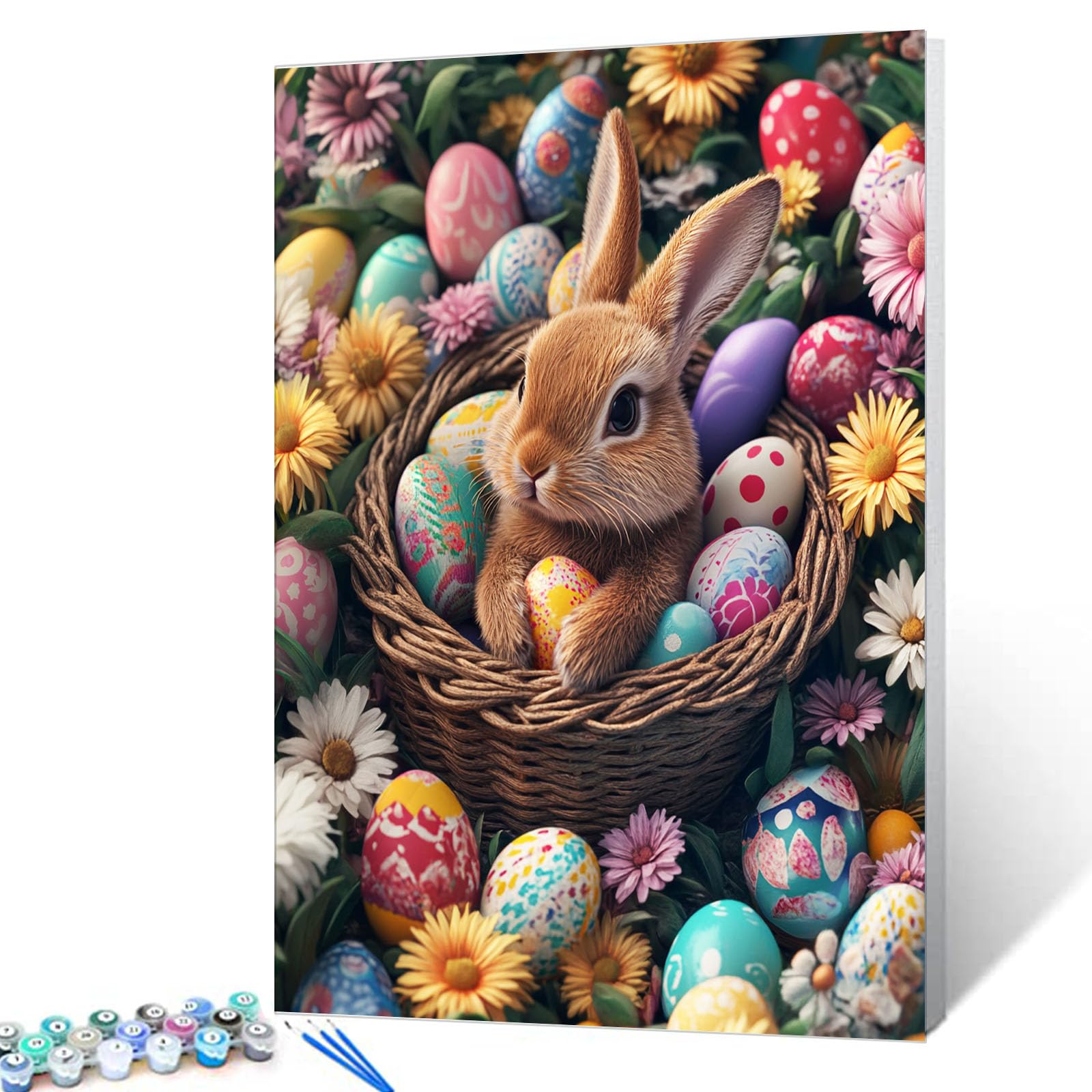 Cute Easter Bunnies Paint by Number for Adults Beginner Colorful Eggs Paint by Number Kits on Canvas Simple Painting DIY Acrylic Paintwork Crafts Home Wall Decoration Gifts 16"x20"(DIY Frame)