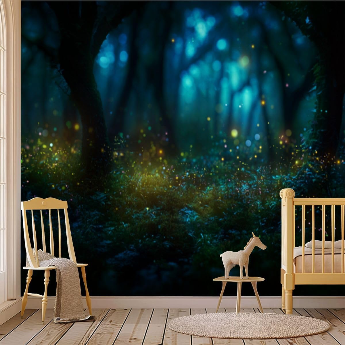 69"x98" Magic Forest Wall Mural Peel and Stick Wallpaper Forest Sparkling Lights Dreamy Atmosphere Wall Decor Self Adhesive Removable Wall Stickers for Bedroom Living Room