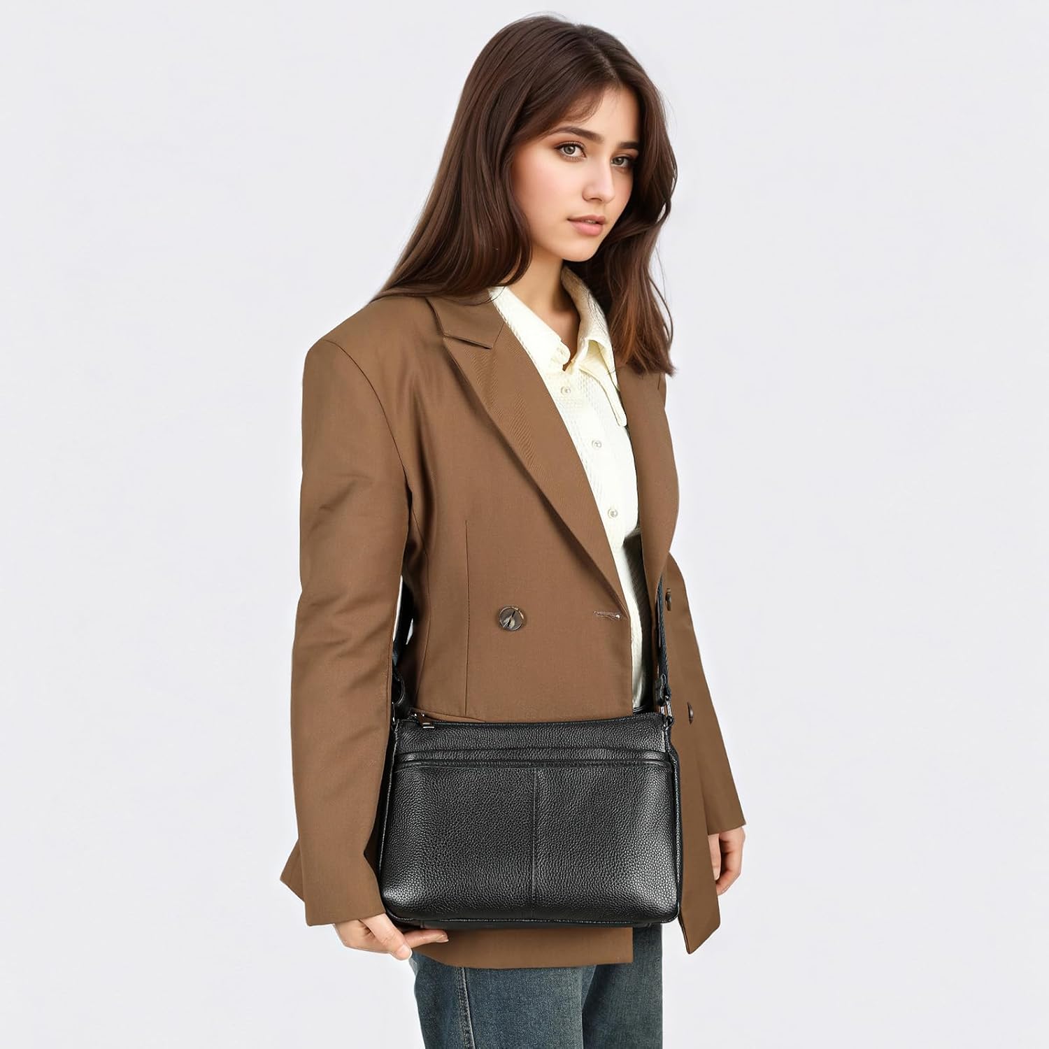 NIUCUNZH Womens Crossbody Purses Genuine Leather Ladies Shoulder Bags Zipper Multi Pockets Handbags - Image 4