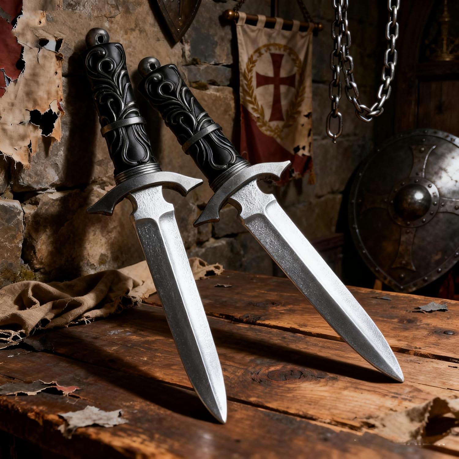 2 Pcs Fake Foam Dagger, Realistic Fake Short Sword Knife Role-Play Accessory, Martial Arts Weapons Prop for Play Fighting, Halloween Cosplay and Assassins Costume Accessory - Image 2