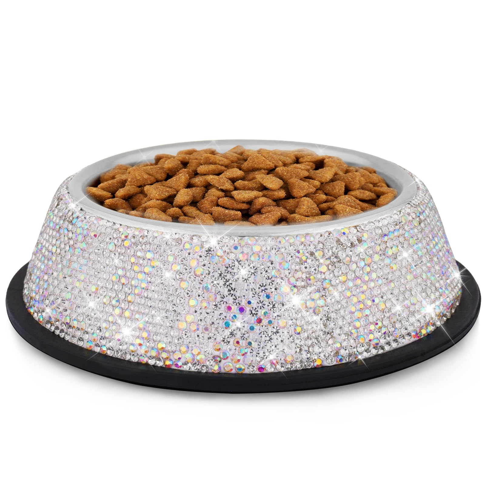 WOOFUU Sparkly Full Rhinestones Designed Stainless Steel Pet Dog Bowl - Stylish and Practical Diamond Food Water Dishes Bowls for Small Medium Large Dogs Cats Rabbits