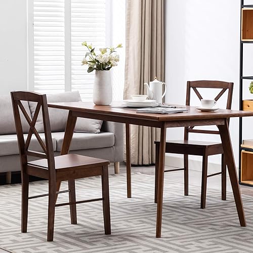 Miniatura 2 de DUHOME Juego de 2 sillas de comedor de madera con respaldo cruzado, sillas de cocina, sillas laterales de nogal