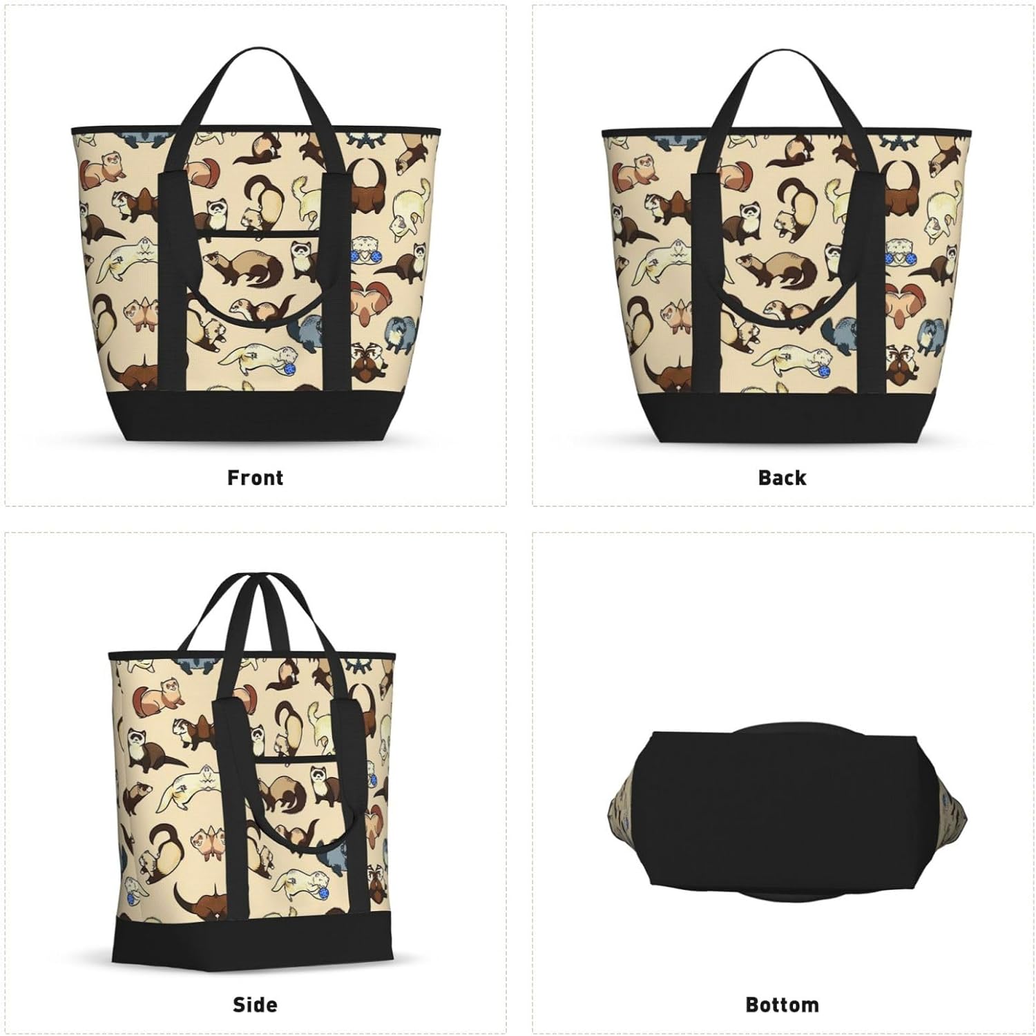 Hairy Ferret Print Large Cooler Bag Tote Bag,Reusable Grocery Bag,Lunch Box Bag, For Picnic Beach Camping