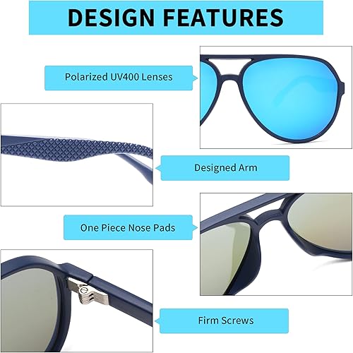 Miniatura 3 de JIM HALO Gafas de sol polarizadas para hombres y mujeres persianas de aviador retro para conducir pescar azul espejo