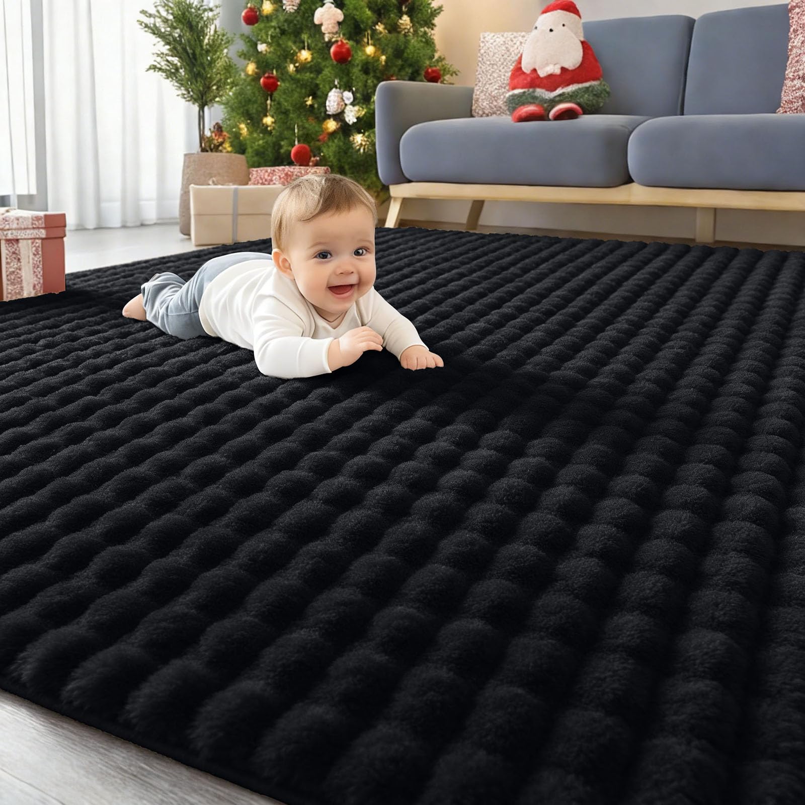 Homaxy 3D Bubble Washable Runner Rugs Living Room 80x150 cm, Black
