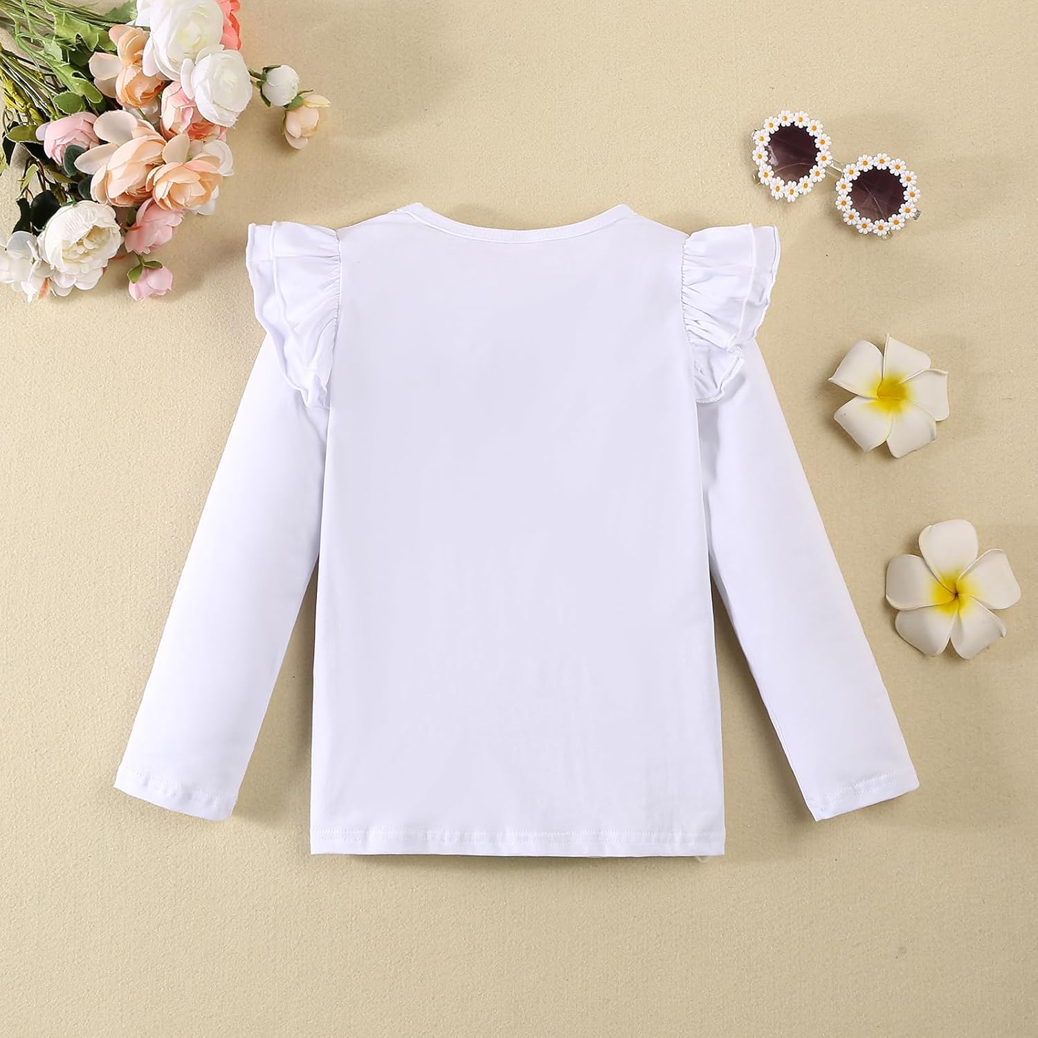 12M-7Y Toddler Baby Girls Ruffle Round Neck Blouse Kids Girl Solid Color Short T-Shirts Casual Tee Tops Bottom - Image 7