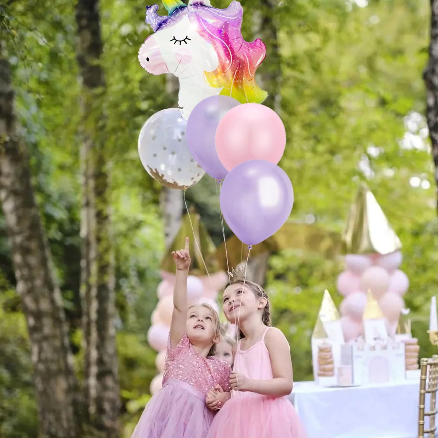 Unicorn Birthday Party Decorations, Unicorn Birthday Supplies for Girls - Rainbow Balloons Banner Backdrop Headband Cupcake Cake Toppers Wrappers Bday Tableware Set Plates Cups Napkins Straws