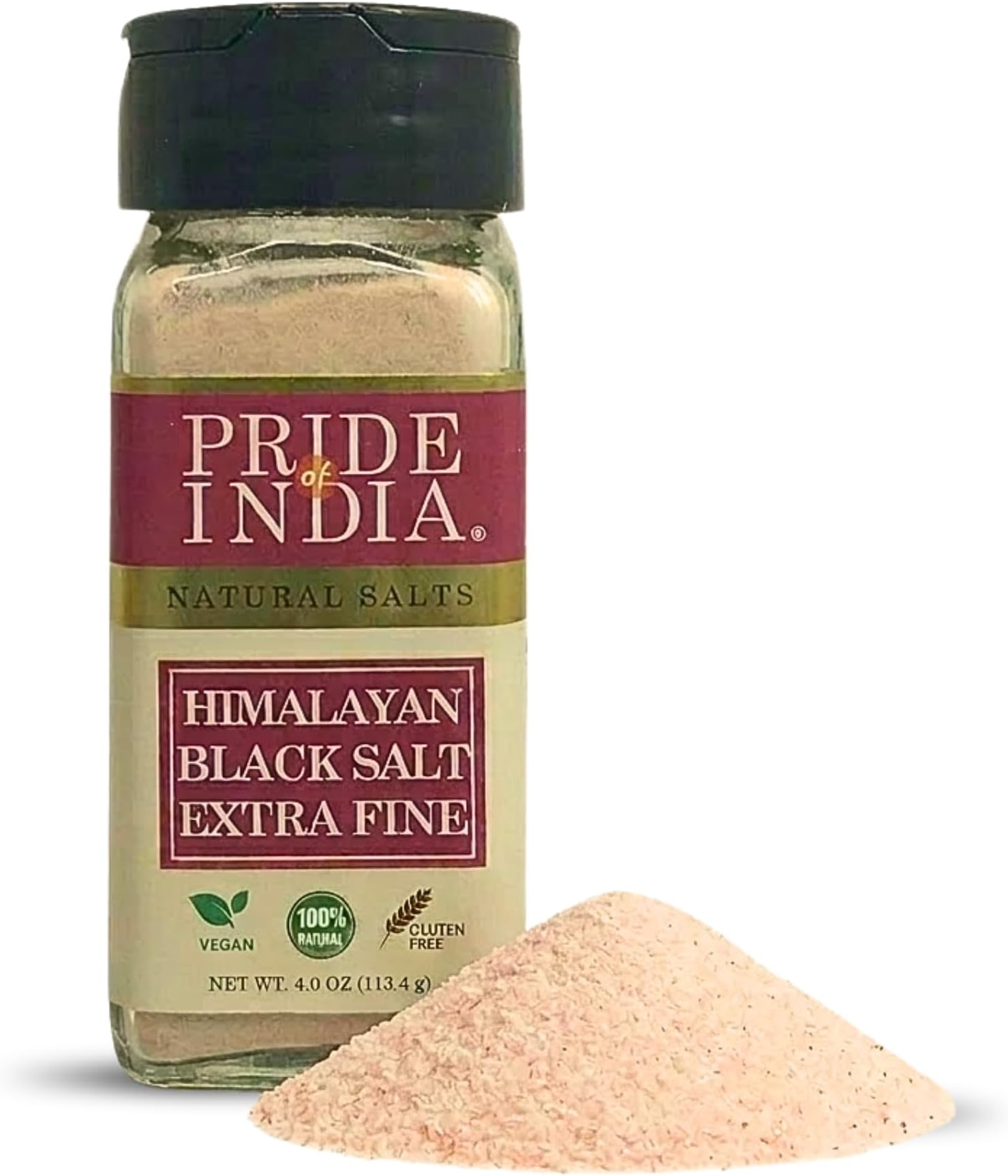 Himalayan Black Rock Salt - Extra-Fine Grind, 4.0 oz (113.4gm) Dual Sifter Jar - Kala Namak - Contains 84+ Minerals - Perfect for Cooking, Vegan Tofu, Vegan Omlettes