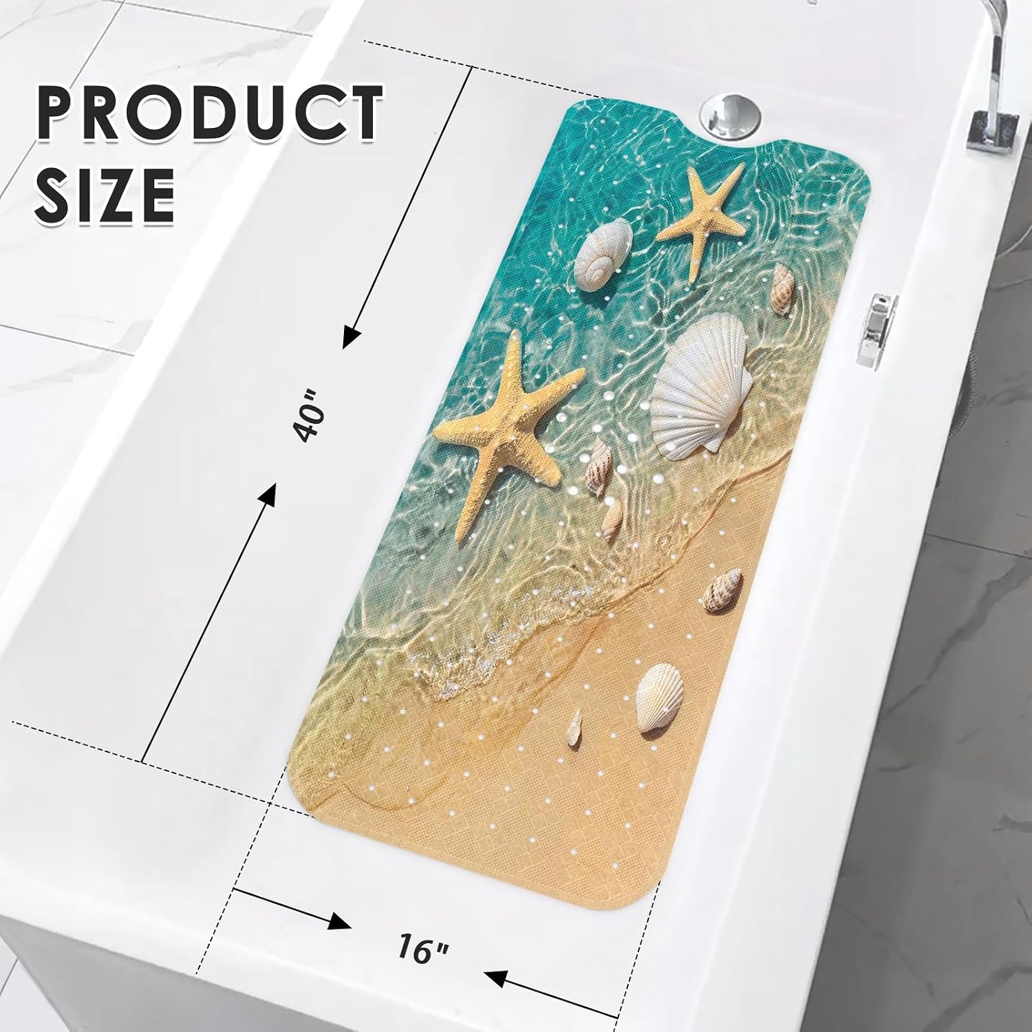 Bath Mat for Tub, Starfish Seashell, 40 X 16 Inch, for Bathtub