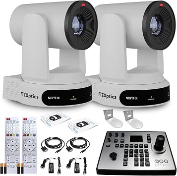 PTZOptics 2 x Move 4K SDI/HDMI/USB/IP PTZ Camera with 30x Optical Zoom White PT30X-4K-WH-G3 PT-Joy-G4 Joystick Controller + 2 x Universal Wall Mount White