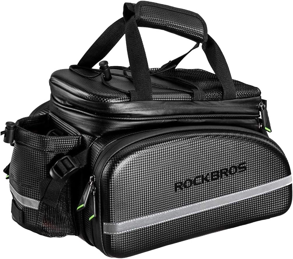 ROCKBROS Bike Pannier Bag Waterproof Bike Trunk Bicycle Carrier Rear Rack Bag Portable Seat Pannier Carbon Texture Large Storage Pouch Capacity 17-35L