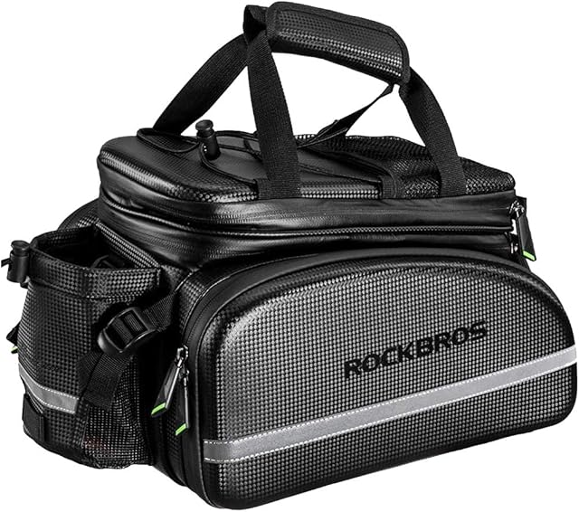 ROCKBROS Bike Pannier Bag Bike Trunk Bag Bicycle Pannier Carrier Rear Rack Bag Portable Seat Pannier Waterproof Carbon Texture Large Storage Pouch Capacity 17-35L