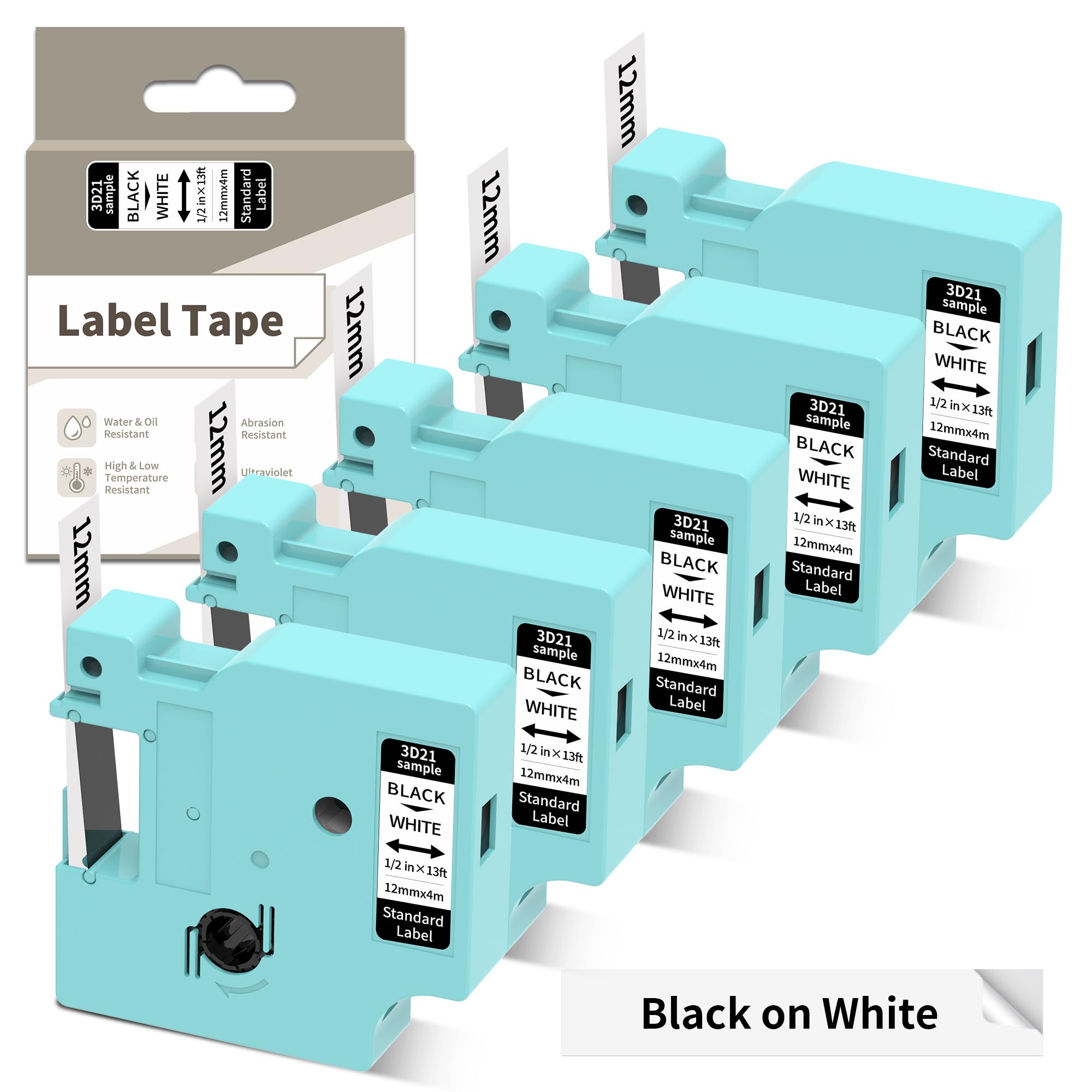 EazeID Compatible with Dymo D1 Label Tape 12 mm x 7 m 45013 S0720530 for Dymo LabelManager 160 210D 280 360D 420P PnP 500TS, Compatible with Dymo D1 45013 45113 A45013 Black Writing tapes