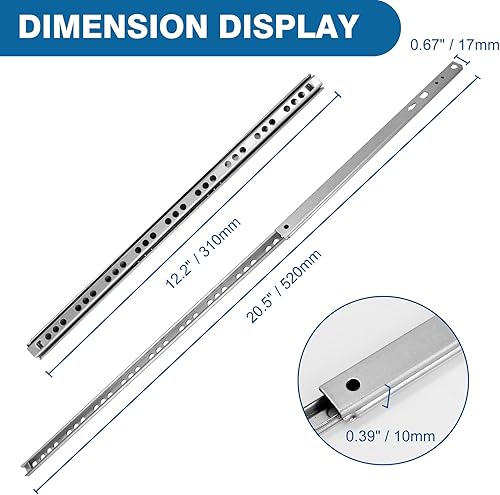 Miniatura 5 de 12 guías de cajón con rodamientos de bolas de 12 pulgadas 12.205 in, 2 rieles de metal plegables, riel deslizante bidireccional con tornillos de