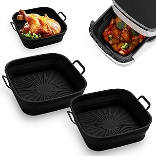 2PC Air Fryer Silicone Pot,Air Fryer Basket Foldable Silicone Liners,Reusable Air Fryer Replacement Basket,Air Fryer Pot 7.9 inch,Ninja Dual Air Fryer Accessories for Home Kitchen,Microwave,Oven 1