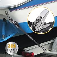 Vista 7 de Ayaport Correas de amarre para remolque de barco (trinquete de acero inoxidable) de 1.5 m, 1089 kg de fuerza de rotura Correas de trinquete