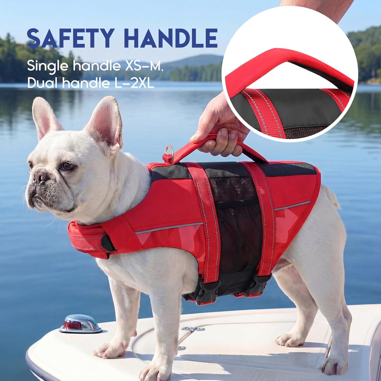 ASENKU Dog Life Jacket with Reflective Stripes, Adjustable High Flotation Dog Safety Vest, Ripstop Pet Lifesaver for Swimming Boating, Lightweight Pet Life Preserver for Medium Dogs (Red, M)