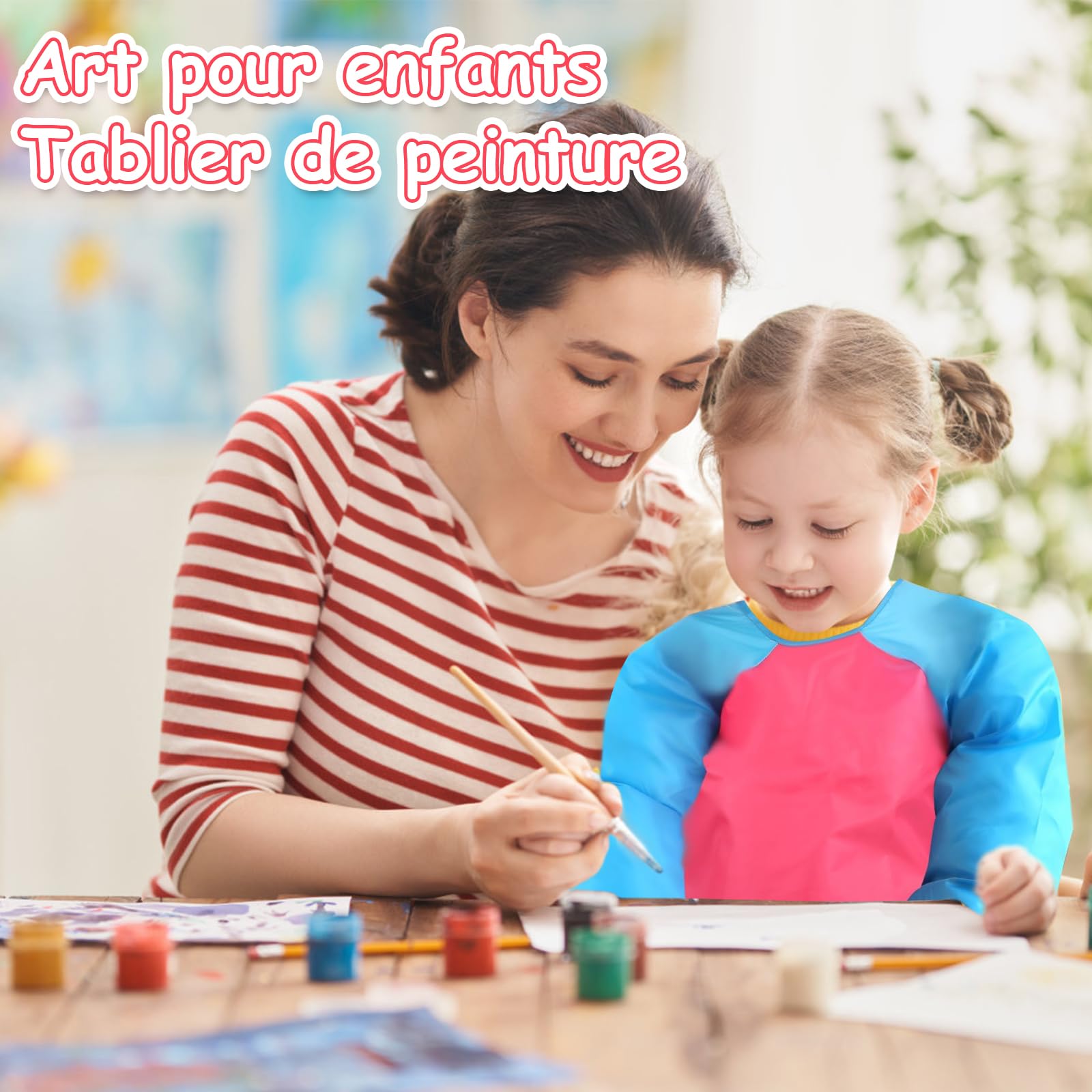 Lot de 24 Tablier Peinture Enfant 5-8 Ans, Blouse Peinture Imperméables | Tablier Cuisine à Manches Longues avec 3 Poches, pour École Activités Peinture Coloriage et Bricolage