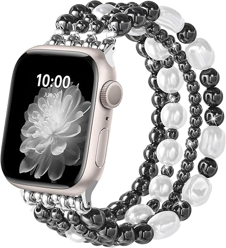 Miniatura 9 de Airspo Brazaletes de cuentas doradas, para Apple Watch Band de 1.49, 1.57, 1.61, 1.65, 1.73 y 1.77 pulgadas, correa elástica para iWatch Series 11,