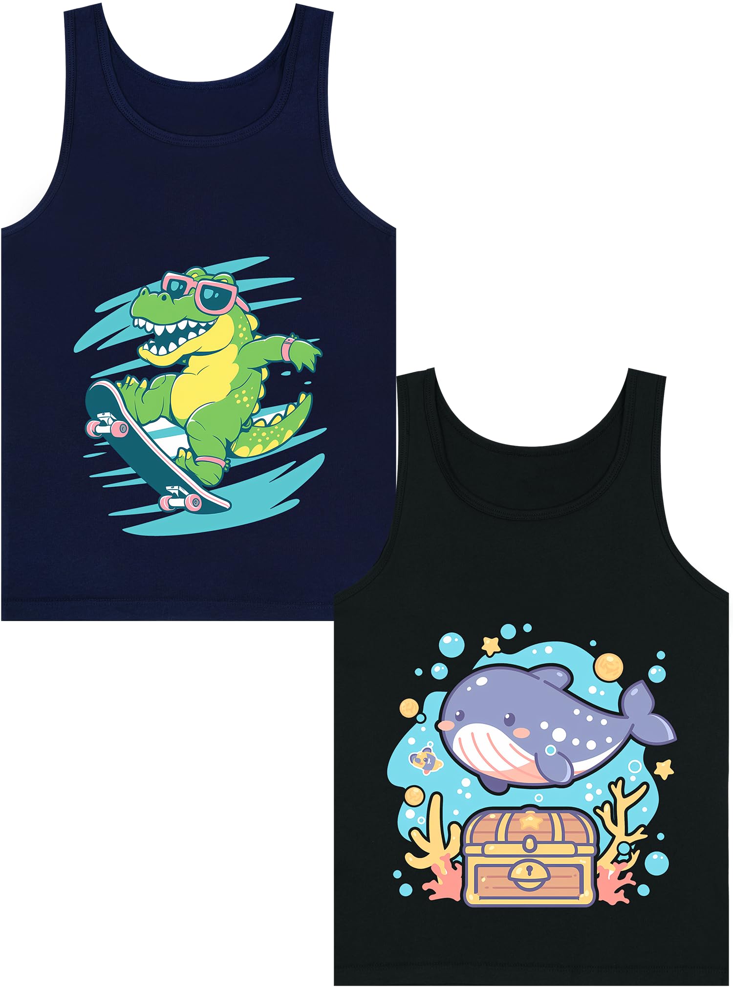 Boys Tank Top 100% Combed Cotton Tagless Cute Design Colorful 2-Pack 2T-16Y