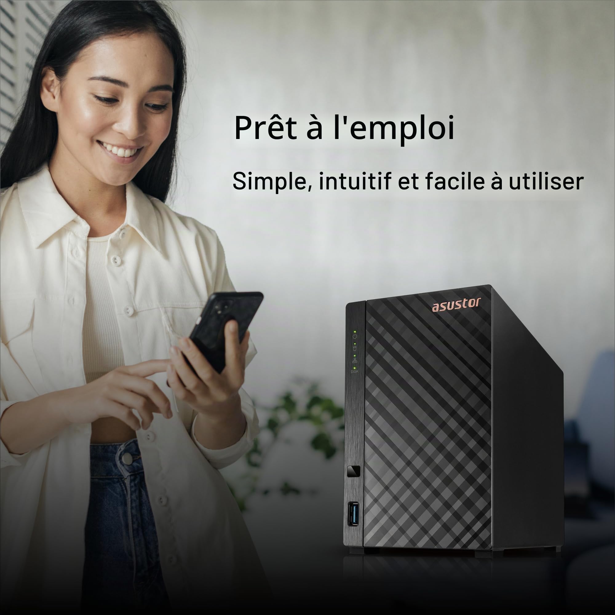 Asustor Drivestor 2 Lite AS1102TL Boîtier NAS à 2 Baies, mémoire réseau, 1,7 GHz Quad Core, Port 1GbE, 1 Go de RAM DDR4, Stockage réseau connecté pour Stockage Cloud (diskless)