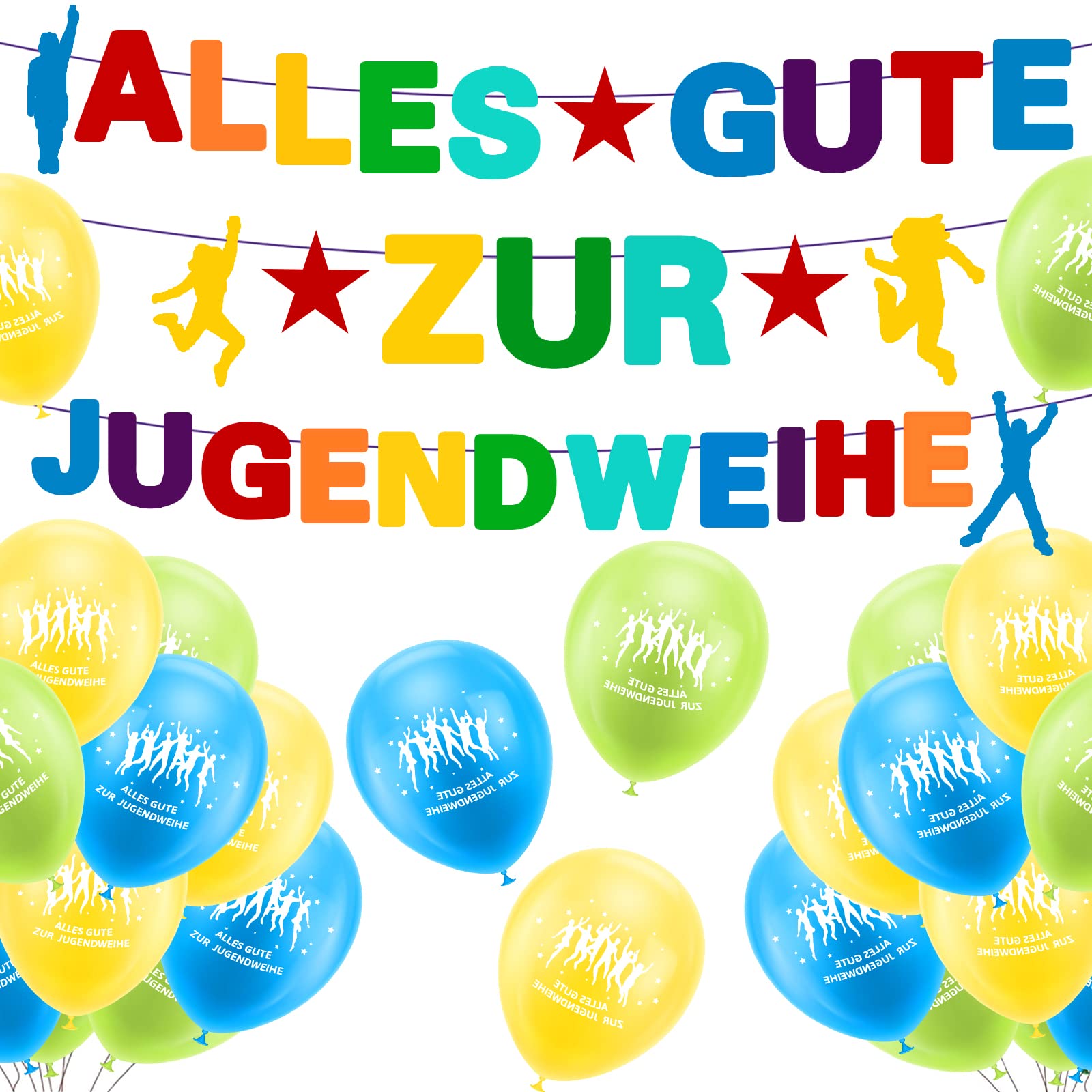 Ghirlanda decorativa Alles Gute zur Jugendweihe Jugendweihe Jugendweihe, ghirlanda di gioventù, striscione per la festa della gioventù, decorazione colorata per sfondo fotografico