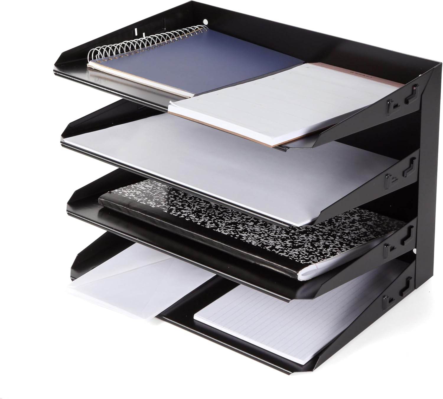 Huron Desktop Horizontal 7-Slot File Binder Organizer Storage Letter Tray, Black Commercial Grade Steel