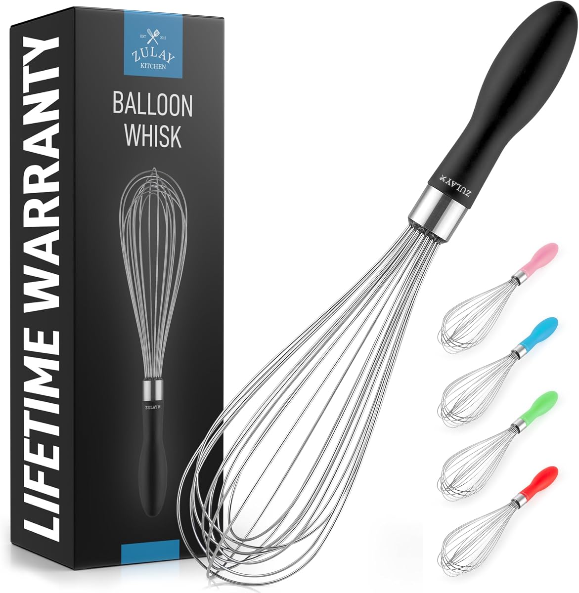 Stainless Steel Balloon Whisk 11 Inch – Durable Wire Whisk with Soft Grip Silicone Handle – Versatile Kitchen Whisk for Blending, Beating, Frothing, Stirring & More - Black