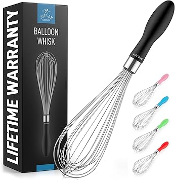 Zulay Kitchen Stainless Steel Balloon Whisk 11 Inch Durable Wire Whisk with Soft Grip Silicone Handle Versatile Kitchen Whisk for Blending, Beating, Frothing, Stirring & More - Black