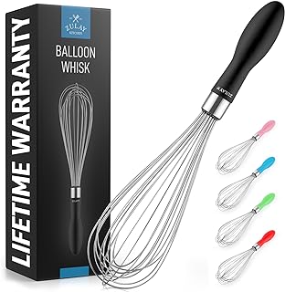 Zulay Kitchen Stainless Steel Balloon Whisk 11 Inch – Durable Wire Whisk with Soft Grip Silicone Handle – Versatile Kitchen Whisk for Blending, Beating, Frothing, Stirring & More - Black