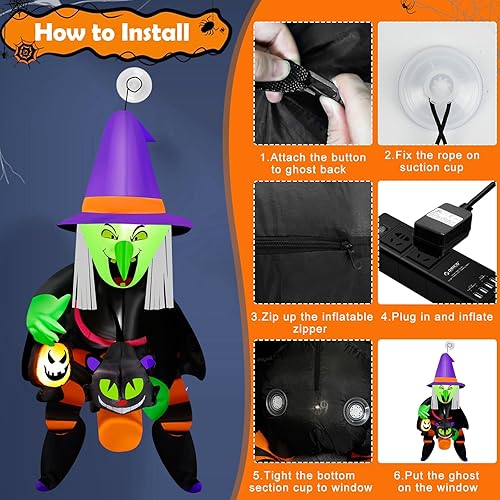 Miniatura 3 de Mukum Inflables de Halloween de 4 pies con luz de calabaza y gato negro LED integrado para Halloween, decoraciones inflables para fiestas,